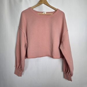 NIA Vintage Cropped Pullover Raw Edge Pink